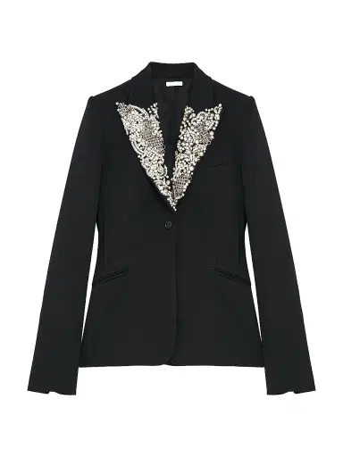 McQueen Women's Embellished Lapel Wool Blazer - Black | Thumbnail 1 McQueen Women's Embellished Lapel Wool Blazer - Black | Thumbnail 1