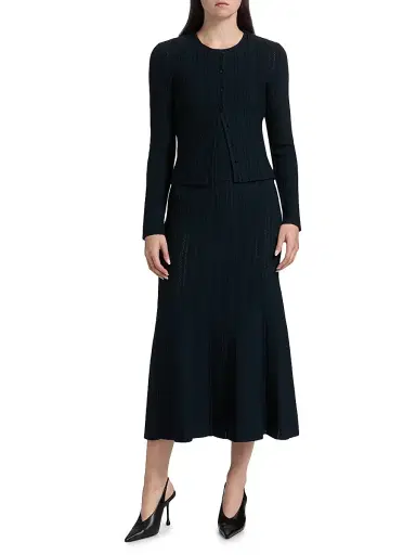 Adam Lippes Women's Faye Jacquard Cardigan - Navy | Thumbnail 2 Adam Lippes Women's Faye Jacquard Cardigan - Navy | Thumbnail 2