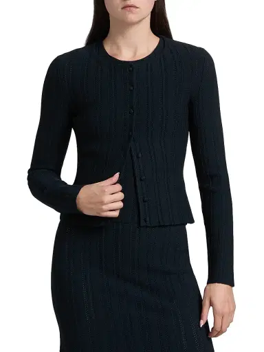 Adam Lippes Women's Faye Jacquard Cardigan - Navy | Thumbnail 3 Adam Lippes Women's Faye Jacquard Cardigan - Navy | Thumbnail 3