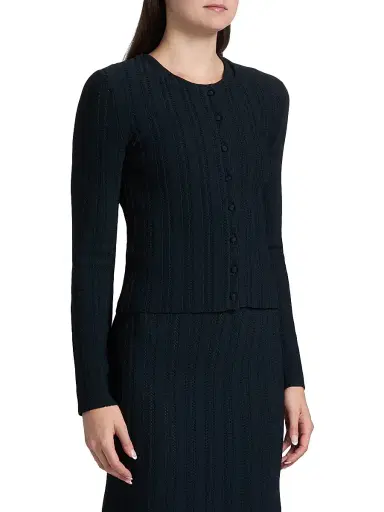 Adam Lippes Women's Faye Jacquard Cardigan - Navy | Thumbnail 4 Adam Lippes Women's Faye Jacquard Cardigan - Navy | Thumbnail 4