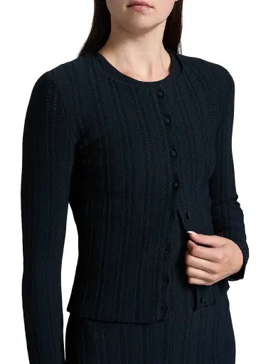 Adam Lippes Women's Faye Jacquard Cardigan - Navy | Thumbnail 6 Adam Lippes Women's Faye Jacquard Cardigan - Navy | Thumbnail 6
