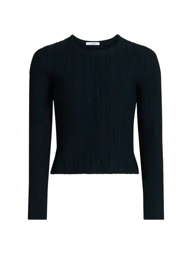 Adam Lippes Women's Faye Jacquard Cardigan - Navy | Thumbnail 1 Adam Lippes Women's Faye Jacquard Cardigan - Navy | Thumbnail 1
