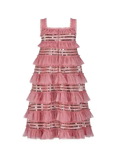 Mac Duggal Little Girl's & Girl's Mesh Micro Ruffle Sequined Dress - Rose | Thumbnail 2 Mac Duggal Little Girl's & Girl's Mesh Micro Ruffle Sequined Dress - Rose | Thumbnail 2