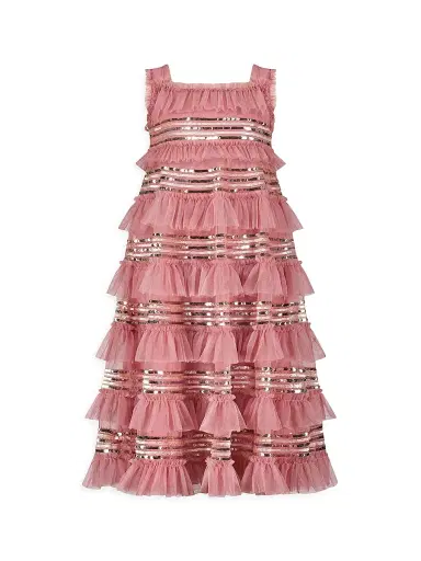 Mac Duggal Little Girl's & Girl's Mesh Micro Ruffle Sequined Dress - Rose | Thumbnail 1 Mac Duggal Little Girl's & Girl's Mesh Micro Ruffle Sequined Dress - Rose | Thumbnail 1
