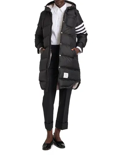Thom Browne Women's Four-Stripe Hooded Down Coat - Black | Thumbnail 2 Thom Browne Women's Four-Stripe Hooded Down Coat - Black | Thumbnail 2