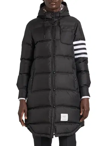 Thom Browne Women's Four-Stripe Hooded Down Coat - Black | Thumbnail 3 Thom Browne Women's Four-Stripe Hooded Down Coat - Black | Thumbnail 3