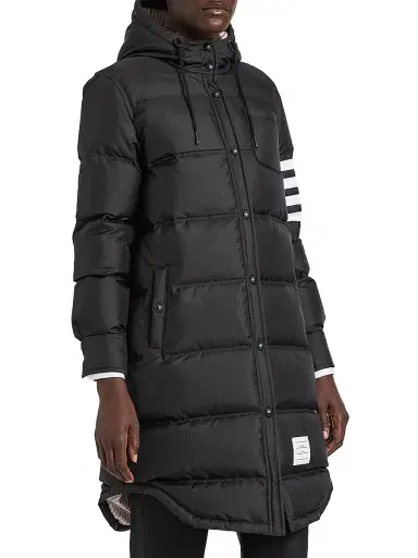 Thom Browne Women's Four-Stripe Hooded Down Coat - Black | Thumbnail 4 Thom Browne Women's Four-Stripe Hooded Down Coat - Black | Thumbnail 4