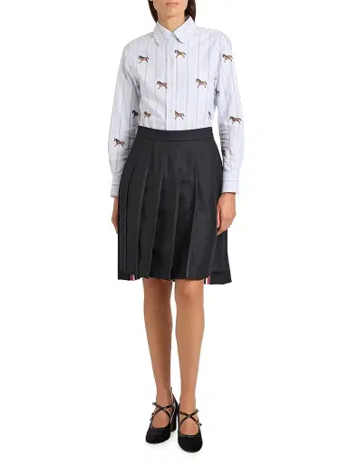 Thom Browne Women's Pleated Wool Twill Bermuda-Length Skirt - Black | Thumbnail 2 Thom Browne Women's Pleated Wool Twill Bermuda-Length Skirt - Black | Thumbnail 2
