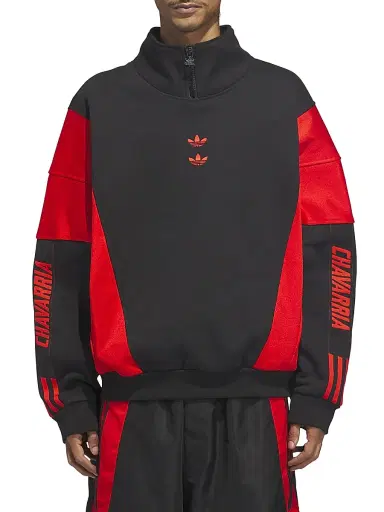 adidas Men's x Willy Chavarria Watsonville Quarter-Zip Pullover - Black Red | Thumbnail 4 adidas Men's x Willy Chavarria Watsonville Quarter-Zip Pullover - Black Red | Thumbnail 4