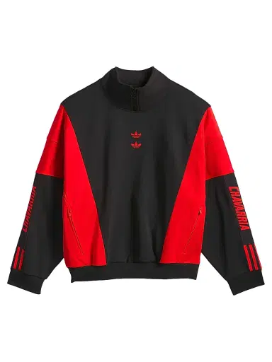 adidas Men's x Willy Chavarria Watsonville Quarter-Zip Pullover - Black Red | Thumbnail 1 adidas Men's x Willy Chavarria Watsonville Quarter-Zip Pullover - Black Red | Thumbnail 1