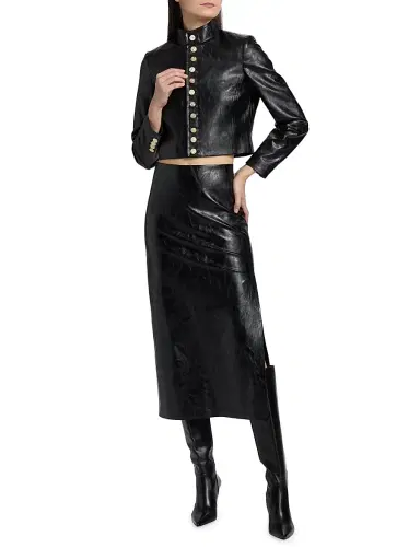 ALICE + OLIVIA Women's Emerson Faux-Leather Crop Miltary Jacket - Black | Thumbnail 2 ALICE + OLIVIA Women's Emerson Faux-Leather Crop Miltary Jacket - Black | Thumbnail 2