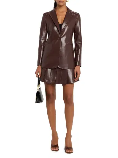 ALICE + OLIVIA Women's Breann Faux-Leather Single-Breasted Blazer - Dark Chocolate | Thumbnail 2 ALICE + OLIVIA Women's Breann Faux-Leather Single-Breasted Blazer - Dark Chocolate | Thumbnail 2