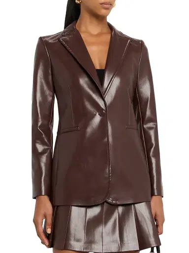 ALICE + OLIVIA Women's Breann Faux-Leather Single-Breasted Blazer - Dark Chocolate | Thumbnail 3 ALICE + OLIVIA Women's Breann Faux-Leather Single-Breasted Blazer - Dark Chocolate | Thumbnail 3