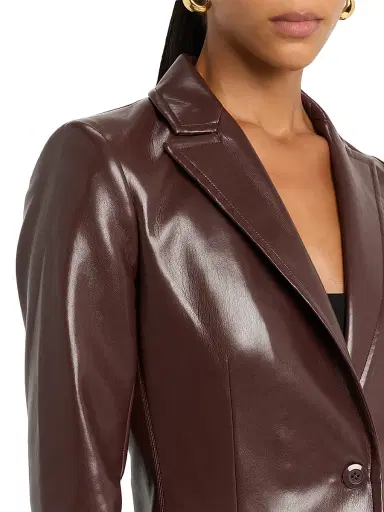 ALICE + OLIVIA Women's Breann Faux-Leather Single-Breasted Blazer - Dark Chocolate | Thumbnail 5 ALICE + OLIVIA Women's Breann Faux-Leather Single-Breasted Blazer - Dark Chocolate | Thumbnail 5