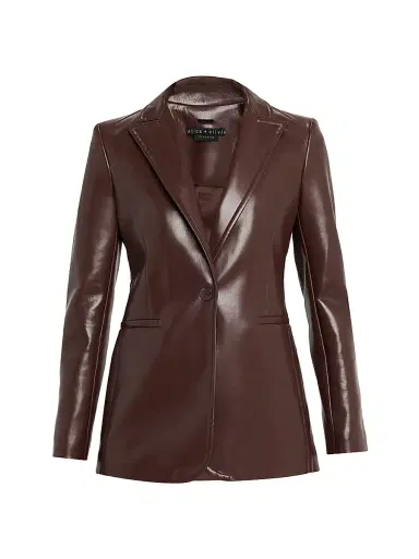 ALICE + OLIVIA Women's Breann Faux-Leather Single-Breasted Blazer - Dark Chocolate | Thumbnail 1 ALICE + OLIVIA Women's Breann Faux-Leather Single-Breasted Blazer - Dark Chocolate | Thumbnail 1