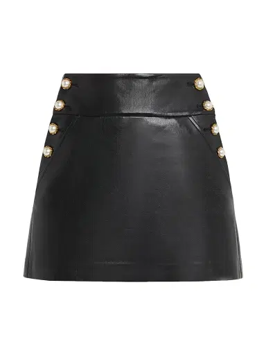 ALICE + OLIVIA Women's Donald Faux-Leather Miniskirt - Black | Thumbnail 1 ALICE + OLIVIA Women's Donald Faux-Leather Miniskirt - Black | Thumbnail 1