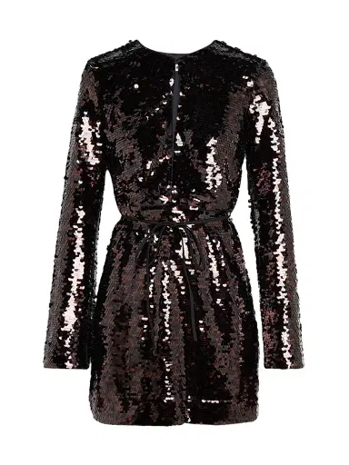 Staud Women's Fifi Sequined Tie-Waist Minidress - Espresso | Thumbnail 1 Staud Women's Fifi Sequined Tie-Waist Minidress - Espresso | Thumbnail 1