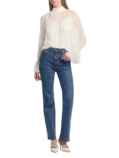 Staud Women's Roux Sheer Shirred Blouse - | Thumbnail 2 Staud Women's Roux Sheer Shirred Blouse - | Thumbnail 2
