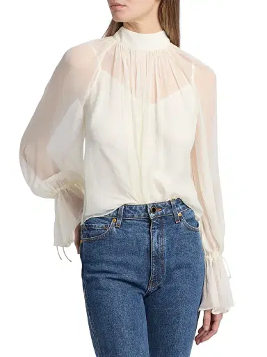 Staud Women's Roux Sheer Shirred Blouse - | Thumbnail 3 Staud Women's Roux Sheer Shirred Blouse - | Thumbnail 3