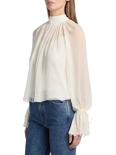 Staud Women's Roux Sheer Shirred Blouse - | Thumbnail 4 Staud Women's Roux Sheer Shirred Blouse - | Thumbnail 4