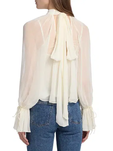 Staud Women's Roux Sheer Shirred Blouse - | Thumbnail 5 Staud Women's Roux Sheer Shirred Blouse - | Thumbnail 5