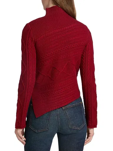 Staud Women's Sidney Mixed Cable-Knit Asymmetric Turtleneck Sweater - Rouge | Thumbnail 5 Staud Women's Sidney Mixed Cable-Knit Asymmetric Turtleneck Sweater - Rouge | Thumbnail 5