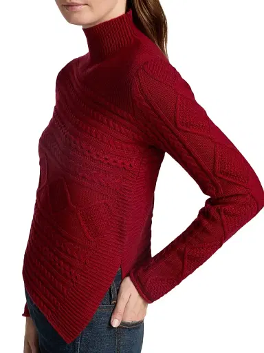 Staud Women's Sidney Mixed Cable-Knit Asymmetric Turtleneck Sweater - Rouge | Thumbnail 6 Staud Women's Sidney Mixed Cable-Knit Asymmetric Turtleneck Sweater - Rouge | Thumbnail 6