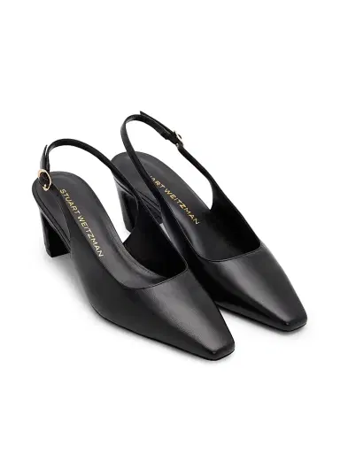 Stuart Weitzman Women's Stassi 50MM Leather Slingback Pumps - Black - Size 9.5 | Thumbnail 2 Stuart Weitzman Women's Stassi 50MM Leather Slingback Pumps - Black - Size 9.5 | Thumbnail 2