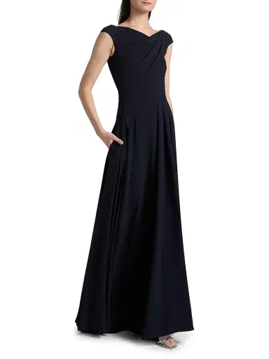 Talbot Runhof Women's Pleated Cap-Sleeve A-Line Gown - Midnight - Size 12 | Thumbnail 2 Talbot Runhof Women's Pleated Cap-Sleeve A-Line Gown - Midnight - Size 12 | Thumbnail 2