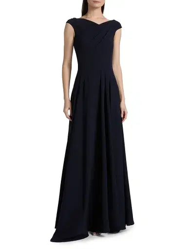 Talbot Runhof Women's Pleated Cap-Sleeve A-Line Gown - Midnight - Size 12 | Thumbnail 3 Talbot Runhof Women's Pleated Cap-Sleeve A-Line Gown - Midnight - Size 12 | Thumbnail 3