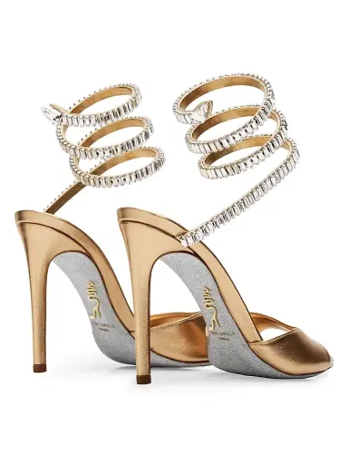 Rene Caovilla Women's 110MM Embellished Wrap Leather Sandals - Gold Lamb Crystal Strass | Thumbnail 3 Rene Caovilla Women's 110MM Embellished Wrap Leather Sandals - Gold Lamb Crystal Strass | Thumbnail 3