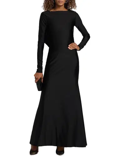 Mariandree Gaitan Women's Naomi Draped Cowl-Back Floor-Length Gown - Black - Size Small | Thumbnail 2 Mariandree Gaitan Women's Naomi Draped Cowl-Back Floor-Length Gown - Black - Size Small | Thumbnail 2