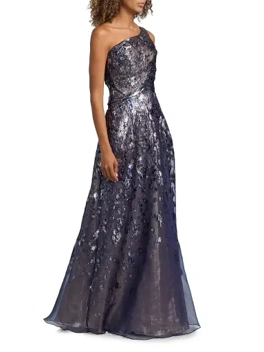 Rene Ruiz Collection Women's One-Shoulder Fil Coupe Gown - Blue Silver - Size 12 | Thumbnail 4 Rene Ruiz Collection Women's One-Shoulder Fil Coupe Gown - Blue Silver - Size 12 | Thumbnail 4