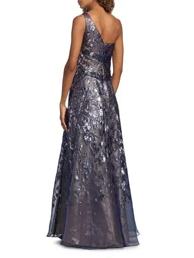 Rene Ruiz Collection Women's One-Shoulder Fil Coupe Gown - Blue Silver - Size 12 | Thumbnail 5 Rene Ruiz Collection Women's One-Shoulder Fil Coupe Gown - Blue Silver - Size 12 | Thumbnail 5