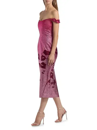Markarian Women's Amina Floral Metallic Ombre Off-The-Shoulder Midi-Dress | Thumbnail 2 Markarian Women's Amina Floral Metallic Ombre Off-The-Shoulder Midi-Dress | Thumbnail 2