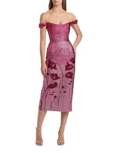 Markarian Women's Amina Floral Metallic Ombre Off-The-Shoulder Midi-Dress | Thumbnail 3 Markarian Women's Amina Floral Metallic Ombre Off-The-Shoulder Midi-Dress | Thumbnail 3