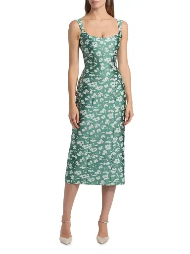 Markarian Women's Numa Floral Brocade Scoopneck Corset Midi-Dress - Green White | Thumbnail 2 Markarian Women's Numa Floral Brocade Scoopneck Corset Midi-Dress - Green White | Thumbnail 2