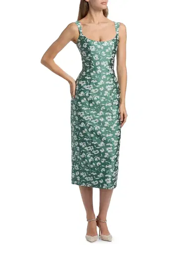 Markarian Women's Numa Floral Brocade Scoopneck Corset Midi-Dress - Green White | Thumbnail 3 Markarian Women's Numa Floral Brocade Scoopneck Corset Midi-Dress - Green White | Thumbnail 3