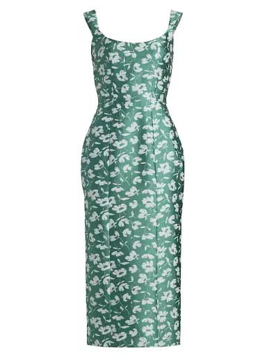 Markarian Women's Numa Floral Brocade Scoopneck Corset Midi-Dress - Green White | Thumbnail 1 Markarian Women's Numa Floral Brocade Scoopneck Corset Midi-Dress - Green White | Thumbnail 1