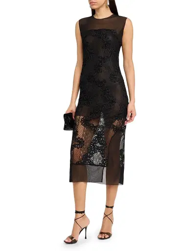 JBQ Women's Cove Floral-Lace Sheer-Overlay Midi-Dress - Black - Size Large | Thumbnail 3 JBQ Women's Cove Floral-Lace Sheer-Overlay Midi-Dress - Black - Size Large | Thumbnail 3