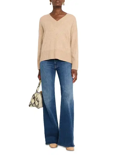 Autumn Cashmere Women's Brushed Cashmere V-Neck Sweater - Cappuccino | Thumbnail 2 Autumn Cashmere Women's Brushed Cashmere V-Neck Sweater - Cappuccino | Thumbnail 2