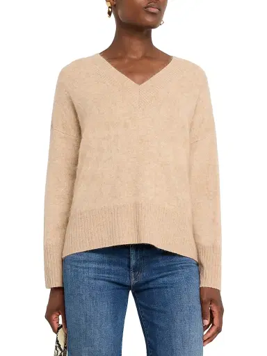 Autumn Cashmere Women's Brushed Cashmere V-Neck Sweater - Cappuccino | Thumbnail 3 Autumn Cashmere Women's Brushed Cashmere V-Neck Sweater - Cappuccino | Thumbnail 3