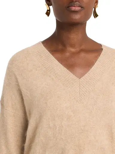 Autumn Cashmere Women's Brushed Cashmere V-Neck Sweater - Cappuccino | Thumbnail 5 Autumn Cashmere Women's Brushed Cashmere V-Neck Sweater - Cappuccino | Thumbnail 5