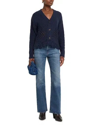 Autumn Cashmere Women's Cotton Fringed V-Neck Cardigan - Navy | Thumbnail 2 Autumn Cashmere Women's Cotton Fringed V-Neck Cardigan - Navy | Thumbnail 2