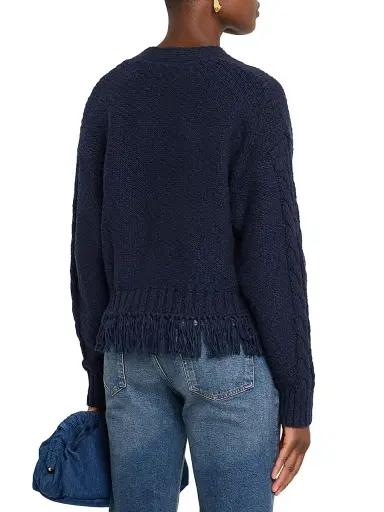 Autumn Cashmere Women's Cotton Fringed V-Neck Cardigan - Navy | Thumbnail 4 Autumn Cashmere Women's Cotton Fringed V-Neck Cardigan - Navy | Thumbnail 4
