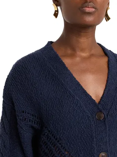 Autumn Cashmere Women's Cotton Fringed V-Neck Cardigan - Navy | Thumbnail 5 Autumn Cashmere Women's Cotton Fringed V-Neck Cardigan - Navy | Thumbnail 5