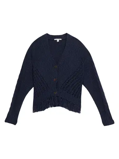 Autumn Cashmere Women's Cotton Fringed V-Neck Cardigan - Navy | Thumbnail 1 Autumn Cashmere Women's Cotton Fringed V-Neck Cardigan - Navy | Thumbnail 1