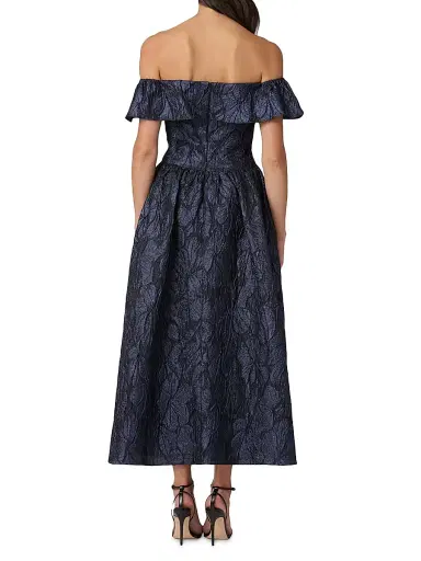 Shoshanna Women's Solana Metallic Jacquard Cocktail Dress - Navy | Thumbnail 3 Shoshanna Women's Solana Metallic Jacquard Cocktail Dress - Navy | Thumbnail 3