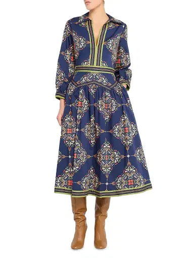 Shoshanna Women's Lola Medallion-Print Midi-Shirtdress - Navy | Thumbnail 2 Shoshanna Women's Lola Medallion-Print Midi-Shirtdress - Navy | Thumbnail 2