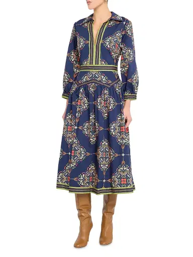 Shoshanna Women's Lola Medallion-Print Midi-Shirtdress - Navy | Thumbnail 3 Shoshanna Women's Lola Medallion-Print Midi-Shirtdress - Navy | Thumbnail 3